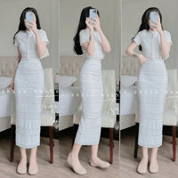 Set bộ đồ nữ body áo croptop mix chân váy dài thanh lịch, xinh xắn dành cho các nàng