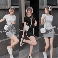 Set bộ đồ nữ body áo thun mix chân váy chữ A xinh xắn với tone màu đơn giản phối viền siêu xinh