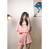 Set bộ đồ nữ cotton Crop Top đồ ngủ mặc nhà - Bộ đồ form áo crop top quần short đùi