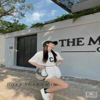 Set Bộ Đồ Nữ Croptop Chữ C Mặc Nhà , Thể Thao- Đồ Ngủ - Rẻ Đẹp - Áo Thun Phối Quần Rộng Short Đùi -Mùa Hè - TRẮNG - FREESIZE