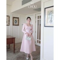 Set bộ đồ nữ đầm cúp ngực phối áo choàng ren đính đá, đầm váy nữ hai màu hồng trắng tay dài phối chân váy dài xoè