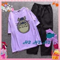 Sét Bộ Đồ Nữ  Dạo Phố Ngắn Tay , Áo Phông Cotton In Chuột Đen Kèm Quần Jogger Kaki Phong Cách Hàn Quốc