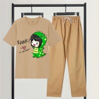 Sét Bộ Đồ Nữ Mặc Đi Chơi Dự Tiệc, Mặc Ở Nhà Mùa Hè, Áo Phông Cotton Kèm Quần Kaki Phong Cách Hàn Quốc
