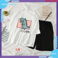 Sét Bộ Đồ Nữ Mặc Mùa Hè Siêu Xinh Cute - Áo Thun Nữ Cotton Organic In Khủng Long Mất Mạng Mix Quần Short Nữ  TO TO SHOP