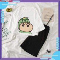 Sét Bộ Đồ Nữ Mặc Mùa Hè Siêu Xinh Cute - Áo Thun Nữ  Organic In Bé Shin Má Phồng Mix Quần Short Nữ  TO TO SHOP