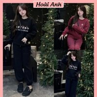 Set Bộ Đồ Nữ Mickey Chrismas Áo Nỉ Dài Tay In Noel Giáng Sinh Mix Quần Dài Chun Gấu Freesize