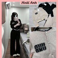 Set Bộ Đồ Nữ MUImUI Đá Len Tăm Lông Thỏ Áo Cổ Tròn Cúc Bấm Phối Bo Dệt Len Mix Quần Suông Dài Ống Rộng Freesize