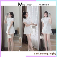 Set bộ đồ nữ sang chảnh gồm áo ren cộc tay form dáng đẹp mix chân váy xoè xếp ly trẻ trung, hot hit