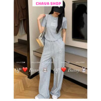 Sét Bộ Đồ Nữ , Sét Áo Thun Vạt Bầu MIUMIU Ngắn Tay Mix Quần Suông Ống Rộng Hottrend -CHAVA SHOP