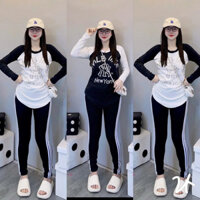 Set bộ đồ nữ tay dài quần dài , Set bộ nữ áo gấu _gân tăm _quần có túi _hình chụp thật _set bộ đi chơi_ xưởng may thu Lê