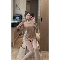 Set bộ đồ nữ thun dẻo áo tay dài form rộng mix quần body cùng tone màu tôn da, tôn dáng thích hợp cho các nàng đi chơi