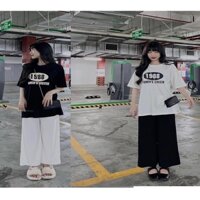 Set bộ đồ nữ,Set áo thun phông form thụng tay lỡ kèm quần trắng ống rộng mặc đi học đi chơi ở nhà đều xinh