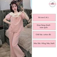 Set Bộ Đồ Pijama Mặc Nhà Kẻ Caro trễ vai phối bèo tiểu thư xinh xỉu