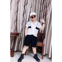 Set bộ đồ quần đen áo sơ mi trắng cho bé họa tiết soái ca size đại 12kg-52kg vải đẹp mát dáng công tử năng động