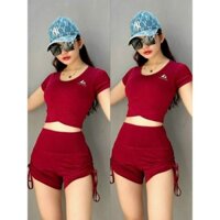 Set Bộ Đồ Tập Cao Cấp Thể Thao Nữ Quần Đùi Rút Dây Áo Croptop Tập Gym Yoga Aerobic