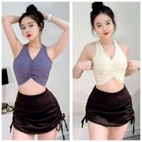 set bộ đồ tập gym yoga nữ chân váy + bra