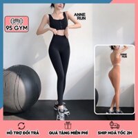 Set bộ đồ tập gym yoga nữ 95Gym SET36 gồm áo bra có mút ngực kéo khoá trước và quần dài legging cạo cao chất thun poly