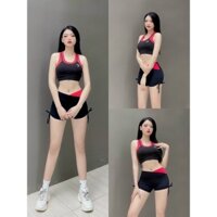 Set bộ đồ tập quần đùi rút dây áo bra phối màu tập gym, aerobic, nhảy thể dục,đi bơi biển bikini nữ hottrend hit hot