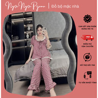 Set Bộ Đồ Thu Đông Chất Thô Gân Nhung Mềm Kẻ Cổ Điển Cổ Ren Tiểu Thư , Đồ Bộ Mặc Nhà Tay Phồng Nhẹ Xinh - K86