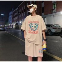Set bộ đồ Thun Nam Thể Thao Mùa Hè in mặt Gấu Kiểu Dáng Năng Động Hàn Quốc - KEM - SIZE L