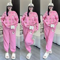 sét bộ đồ thun nỉ bông in hình gấu siêu cute hàng thu đông thời trang
