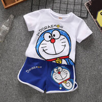 Set bộ đồ thun trẻ em cộc tay hoạ tiết Doraemon cho bé trai & bé gái (Nặng 10-25kg, cao 90-130cm) D00875