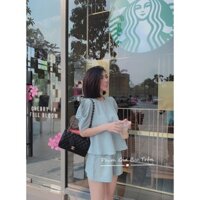 set bộ đũi áo tay bồng quần đùi nữ tính ⇞