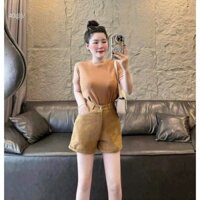 Set bộ đùi áo thun tăm gân tay ngắn cổ tròn mix quần kaki ống đứng kiểu dáng năng động xinh xắn mặc đi chơi đi dạo