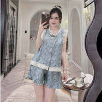 Set Bộ Đũi Ba Lỗ Ren Bèo Phong Cách Vintage Vải Đũi Tơ Xước - BL66