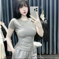 Set bộ đùi BASIC áo xoắn eo Quần lưng chun dây rút