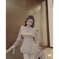 Sét Bộ Đui Cổ Vuông Tay Bồng nơ