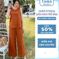 Set Bộ Đũi Gồm Áo Và Quần Ống Suông Lửng, Set Đồ Bộ Tiểu Thư Cao Cấp-Hàng Thiết Kế Đẹp SD3 TAMA STUDIO