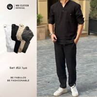 Set Bộ Đũi Lụa Dài Tay Nam MK CLEVER Chất liệu vải đũi lụa 1 set sơ mi quần đũi dài đi biển đi chơi đi làm
