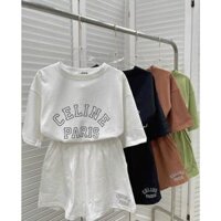 Set Bộ Đùi Nữ Cộc Tay - Bộ quần short đùi áo form rộng tay lỡ CELINE PARI mặc ở nhà Ulzzang - TRẮNG - Freesize