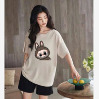 Sét bộ đùi nữ mặc nhà thun cotton 100% in hình LABUBU Menina_Studio, bộ đồ đùi mặc nhà thun cotton in hình siêu xinh