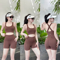 sét bộ đùi tập gym yoga nữ túi 2 bên dây chéo