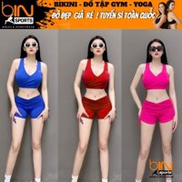 Set bộ đùi thể thao tập gym yoga nữ áo bra kèm mút quần đùi cạp chéo dây rút cao cấp Bin Sports BN023 M2