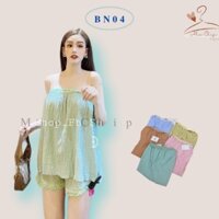 Set bộ  đũi xốp 2 dây quần phối,chun lưng xinh xắn Sexy. Size <60kg BN04