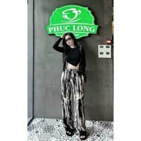 Set bộ fashion nữ, set áo crotop vạt chéo tay dài phối quần suông rằn ri năng dộng cho các cô nàng cá tinh đi chơi, cafe