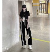 Sét bộ gân , áo croptop tay ngắn , phối quần dài 3 sọc bên cực hot