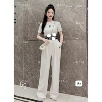 sét bộ gân xuông dài cạp chun họa tiết áo cổ tròn ngắn tay hot