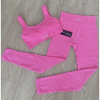 Set bộ gồm áo bra có sẵn mút ngực và quần legging ôm tập yoga màu Hồng