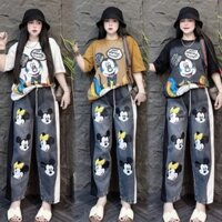 SET BỘ GUANGZHOU ÁO THUN MICKEY + QUẦN JEAN DÀI BAGGY VIỀN QC QUẢNG CHÂU ẢNH CHỤP THẬT- ND STUDIO