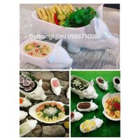 Set bộ heo sứ đựng thức ăn,gia vị chấm - Trắng,Heo nhỏ