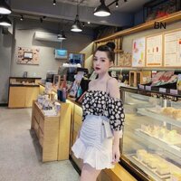 Set bộ hoa cúc áo trễ vai mix chân váy siêu xinh [FREESHIP]