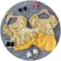 Set bộ hoa nhí áo tay bồng quần thô viền bèo cho bé gái