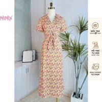 Set Bộ In Hoa MIMIX Áo Cổ V Tay Ngắn Lật Có Dây Cột Kèm Chân Váy Dáng Dài Nữ Tính EI9200
