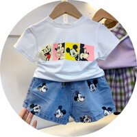 Set bộ jean bé gái_ set áo thun chuộc Micky  quần jean đùi bé gái 8-18kg