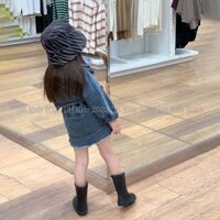 Set bộ jean cho bé gái, váy jean áo khoác jean may cách điệu kèm áo cotton sát nách