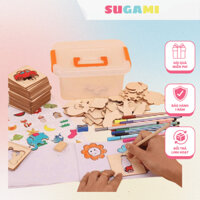 Set bộ khuôn gỗ tập vẽ cho bé kèm bút màu